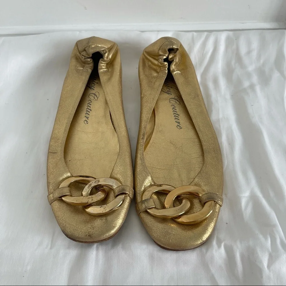 VINTAGE JUICY COUTURE GOLD LEATHER FLATS SIZE 7.5